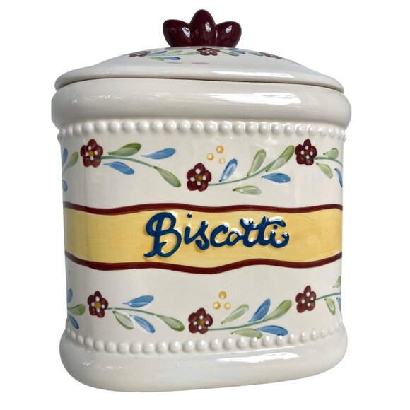 Nonni's Handmade Biscotti Cookie  Jar Canister Floral Vines Minalmalist Design - Picture 1 of 11